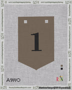 A taped needlepoint canvas with the design: Banner 18 mesh count Pointed 1 Black on Brown.
