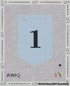 A taped needlepoint canvas with the design: Banner 18 mesh count Pointed 1 Black on Light Blue.