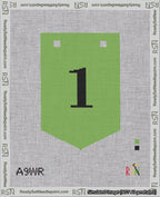 A taped needlepoint canvas with the design: Banner 18 mesh count Pointed 1 Black on Light Green.