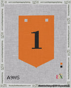 A taped needlepoint canvas with the design: Banner 18 mesh count Pointed 1 Black on Orange.