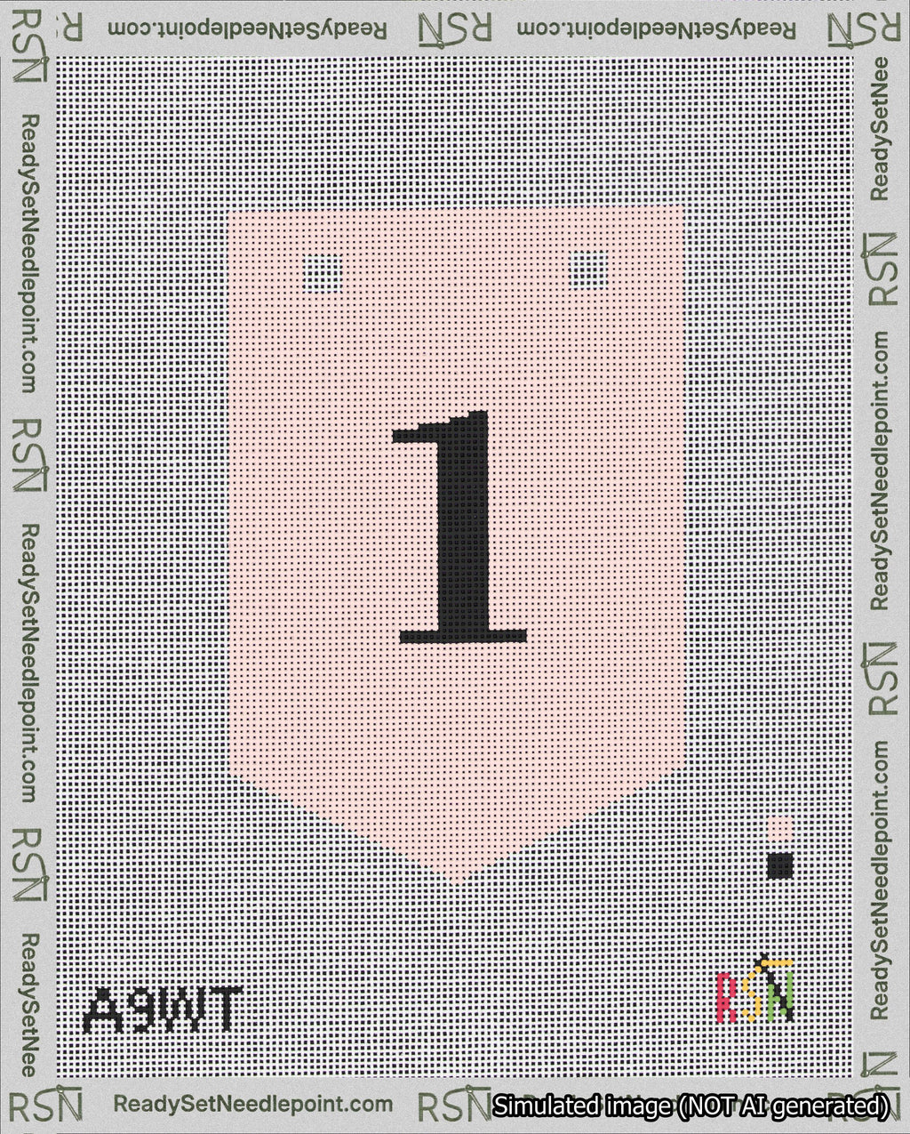A taped needlepoint canvas with the design: Banner 18 mesh count Pointed 1 Black on Pink.