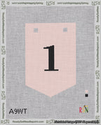A taped needlepoint canvas with the design: Banner 18 mesh count Pointed 1 Black on Pink.