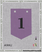 A taped needlepoint canvas with the design: Banner 18 mesh count Pointed 1 Black on Purple.