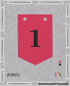 A taped needlepoint canvas with the design: Banner 18 mesh count Pointed 1 Black on Red.