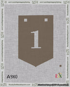 A taped needlepoint canvas with the design: Banner 18 mesh count Pointed 1 White on Brown.