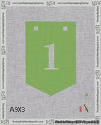 A taped needlepoint canvas with the design: Banner 18 mesh count Pointed 1 White on Light Green.