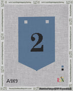 A taped needlepoint canvas with the design: Banner 18 mesh count Pointed 2 Black on Blue.