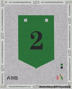 A taped needlepoint canvas with the design: Banner 18 mesh count Pointed 2 Black on Green.