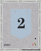 A taped needlepoint canvas with the design: Banner 18 mesh count Pointed 2 Black on Light Blue.