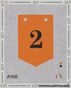 A taped needlepoint canvas with the design: Banner 18 mesh count Pointed 2 Black on Orange.