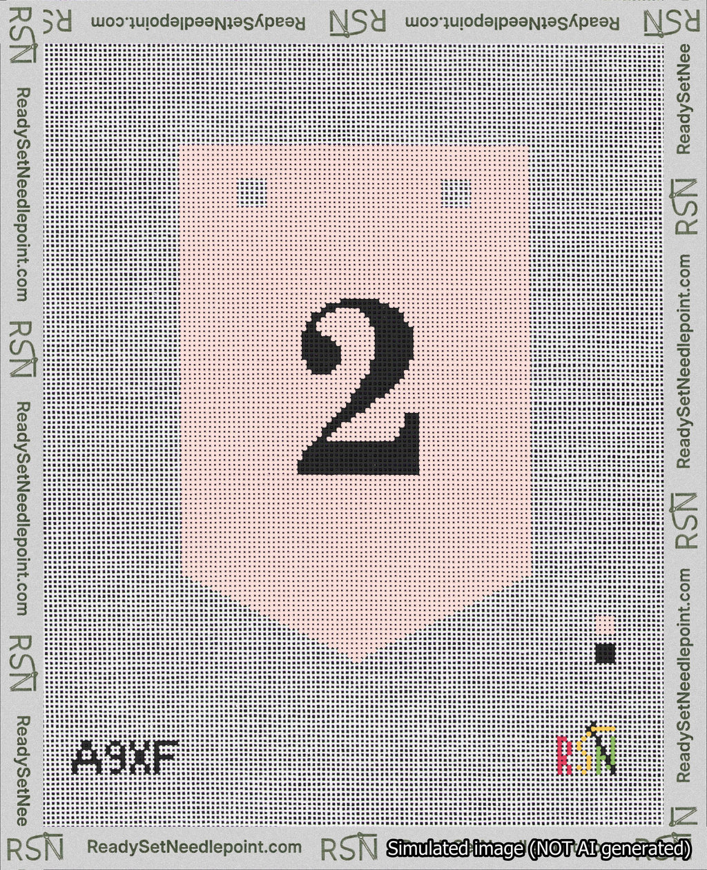 A taped needlepoint canvas with the design: Banner 18 mesh count Pointed 2 Black on Pink.