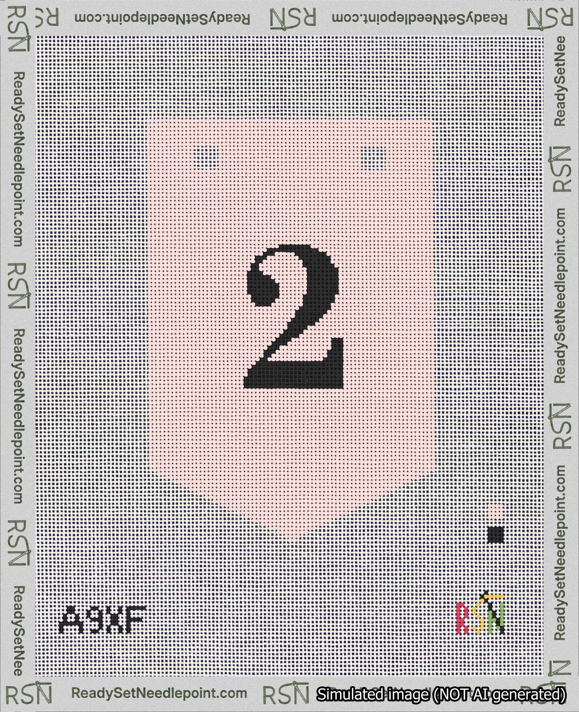 A taped needlepoint canvas with the design: Banner 18 mesh count Pointed 2 Black on Pink.