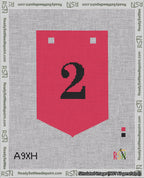 A taped needlepoint canvas with the design: Banner 18 mesh count Pointed 2 Black on Red.