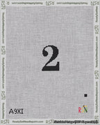A taped needlepoint canvas with the design: Banner 18 mesh count Pointed 2 Black on White.
