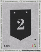 A taped needlepoint canvas with the design: Banner 18 mesh count Pointed 2 White on Black.