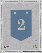 A taped needlepoint canvas with the design: Banner 18 mesh count Pointed 2 White on Blue.