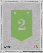 A taped needlepoint canvas with the design: Banner 18 mesh count Pointed 2 White on Light Green.