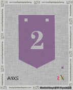 A taped needlepoint canvas with the design: Banner 18 mesh count Pointed 2 White on Purple.