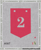 A taped needlepoint canvas with the design: Banner 18 mesh count Pointed 2 White on Red.