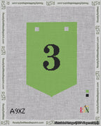 A taped needlepoint canvas with the design: Banner 18 mesh count Pointed 3 Black on Light Green.