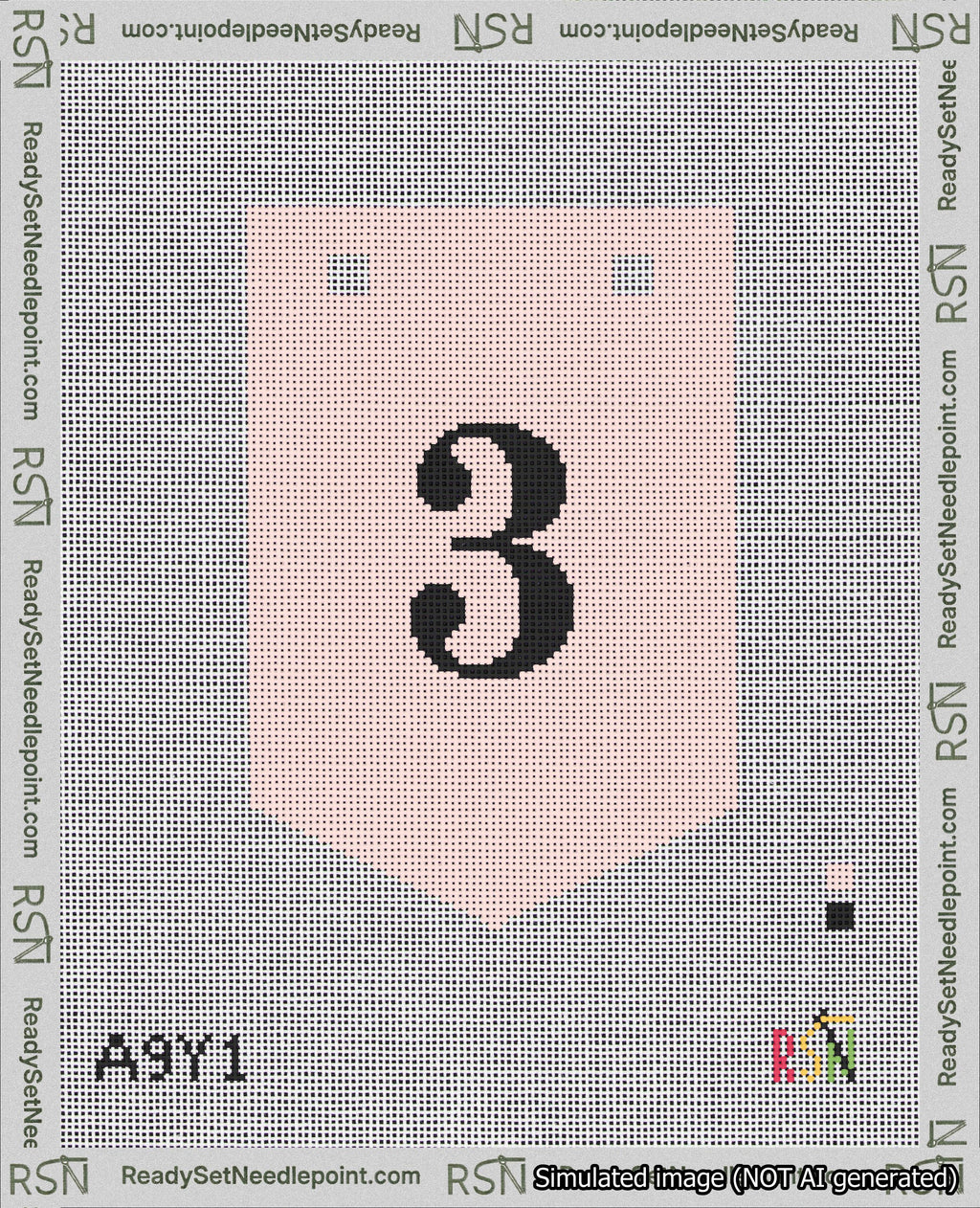 A taped needlepoint canvas with the design: Banner 18 mesh count Pointed 3 Black on Pink.