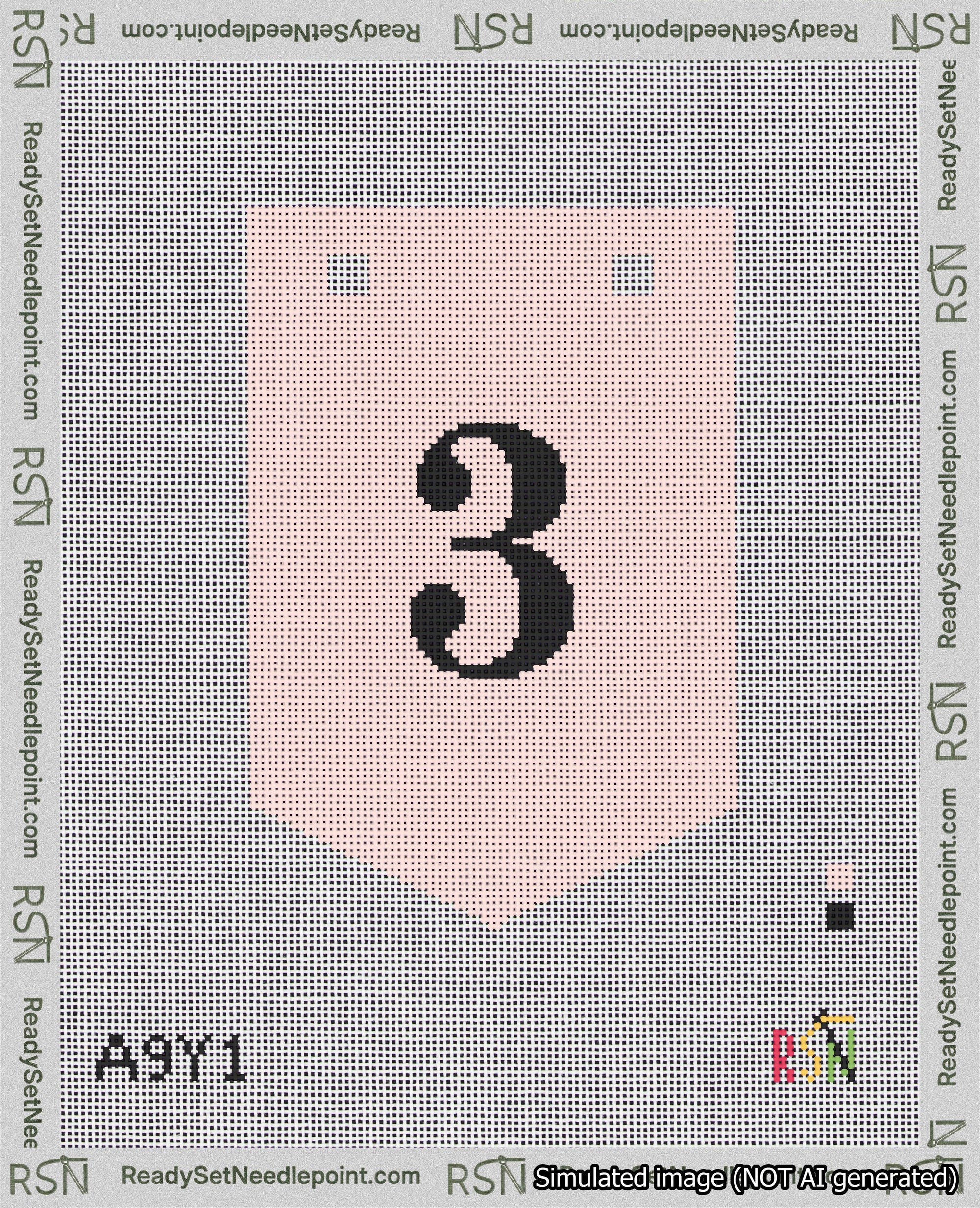 A taped needlepoint canvas with the design: Banner 18 mesh count Pointed 3 Black on Pink.