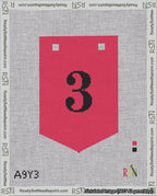 A taped needlepoint canvas with the design: Banner 18 mesh count Pointed 3 Black on Red.