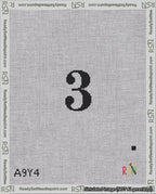 A taped needlepoint canvas with the design: Banner 18 mesh count Pointed 3 Black on White.