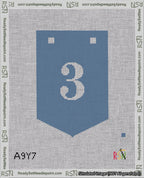 A taped needlepoint canvas with the design: Banner 18 mesh count Pointed 3 White on Blue.
