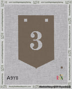 A taped needlepoint canvas with the design: Banner 18 mesh count Pointed 3 White on Brown.