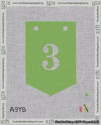 A taped needlepoint canvas with the design: Banner 18 mesh count Pointed 3 White on Light Green.