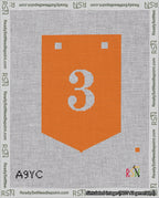 A taped needlepoint canvas with the design: Banner 18 mesh count Pointed 3 White on Orange.