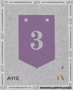 A taped needlepoint canvas with the design: Banner 18 mesh count Pointed 3 White on Purple.