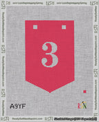 A taped needlepoint canvas with the design: Banner 18 mesh count Pointed 3 White on Red.