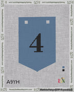 A taped needlepoint canvas with the design: Banner 18 mesh count Pointed 4 Black on Blue.
