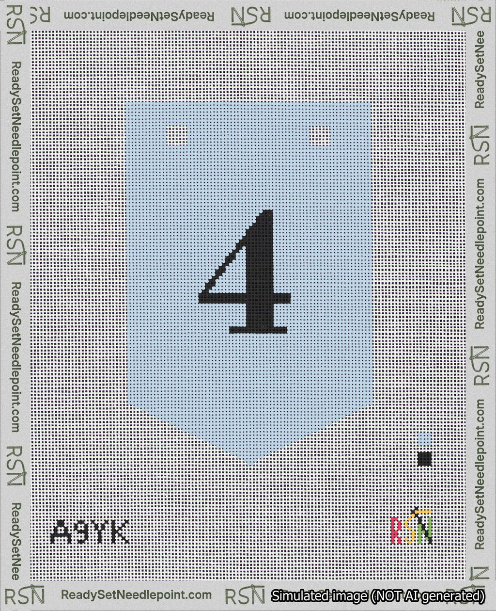 A taped needlepoint canvas with the design: Banner 18 mesh count Pointed 4 Black on Light Blue.