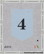 A taped needlepoint canvas with the design: Banner 18 mesh count Pointed 4 Black on Light Blue.