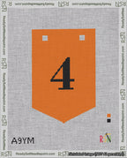 A taped needlepoint canvas with the design: Banner 18 mesh count Pointed 4 Black on Orange.