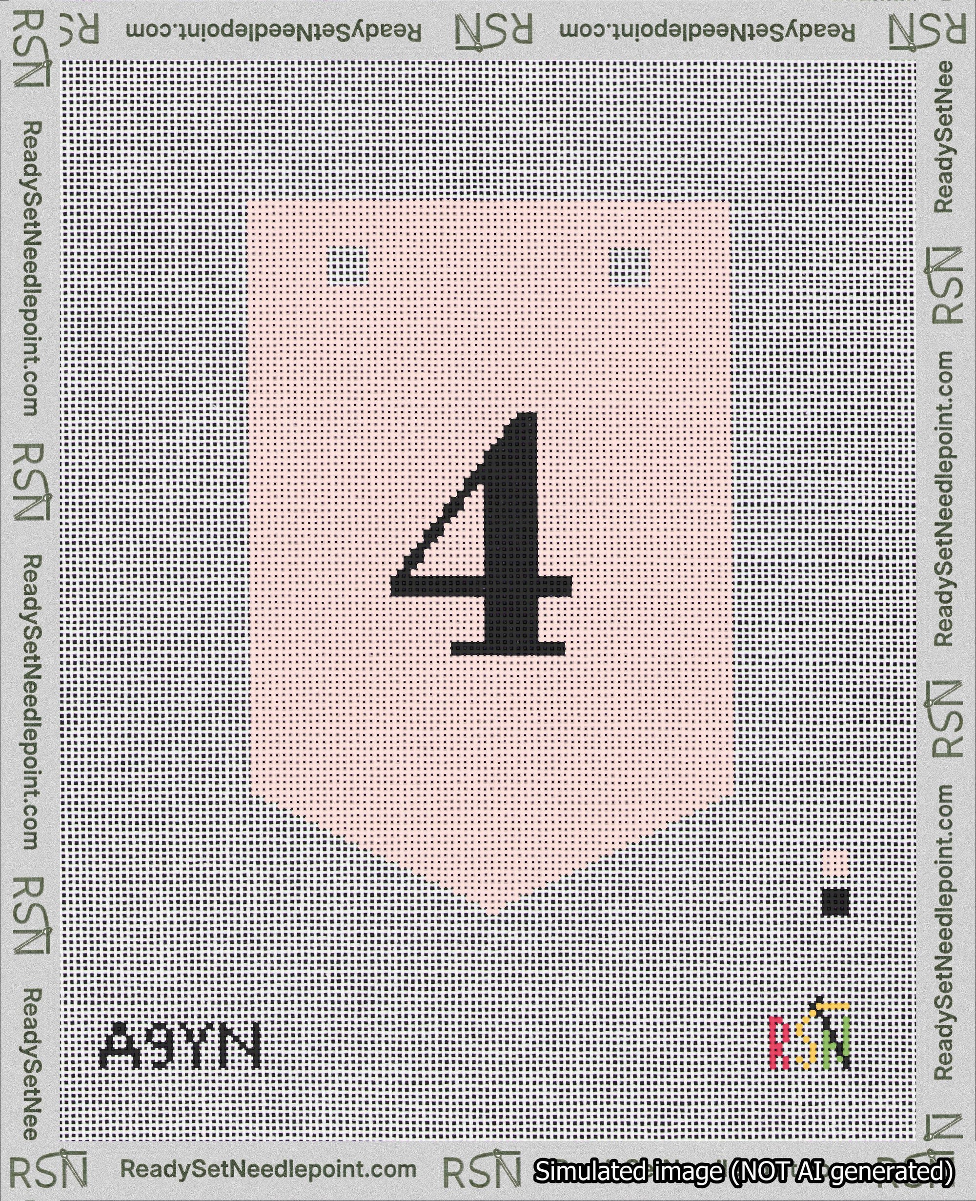 A taped needlepoint canvas with the design: Banner 18 mesh count Pointed 4 Black on Pink.