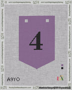 A taped needlepoint canvas with the design: Banner 18 mesh count Pointed 4 Black on Purple.