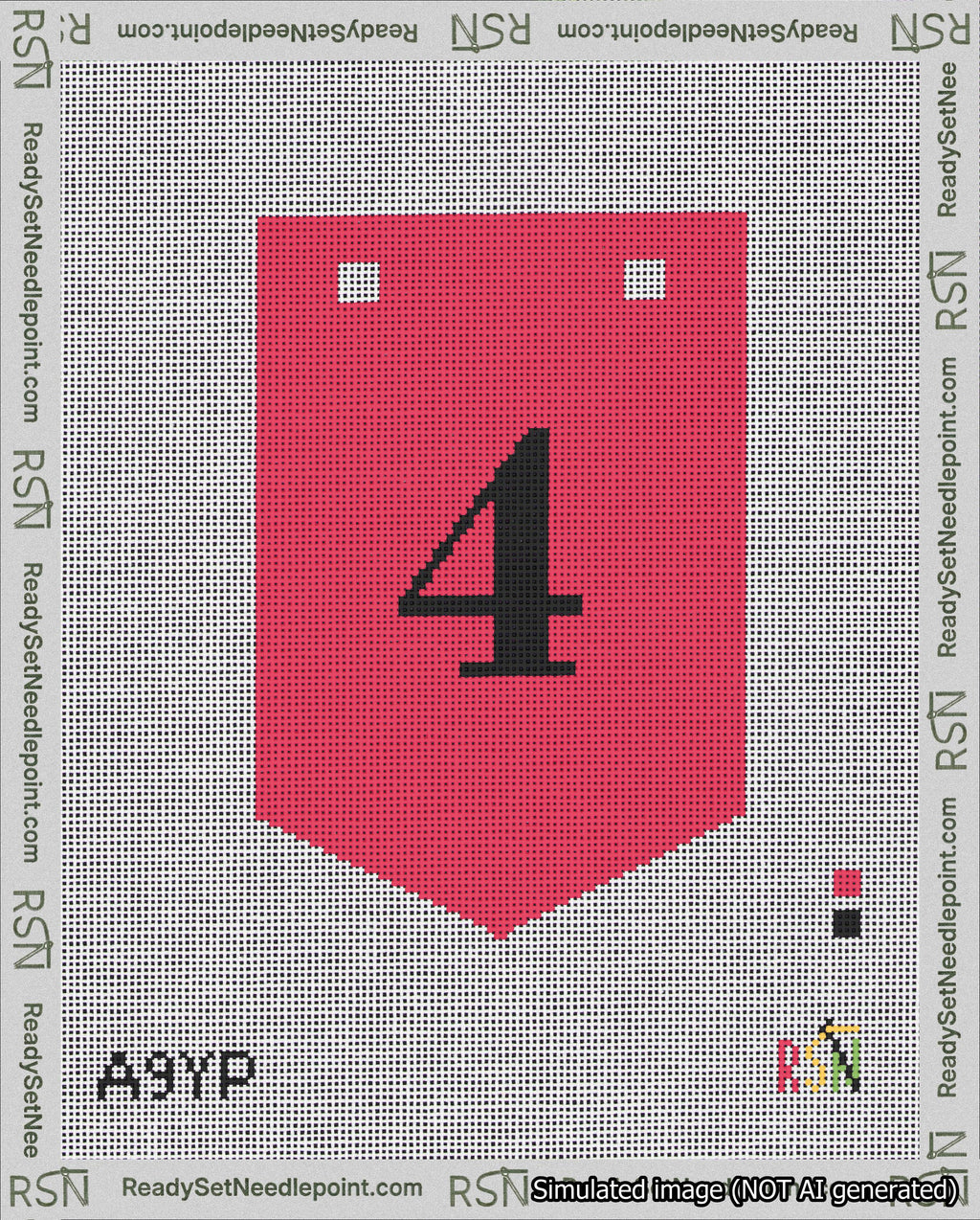 A taped needlepoint canvas with the design: Banner 18 mesh count Pointed 4 Black on Red.