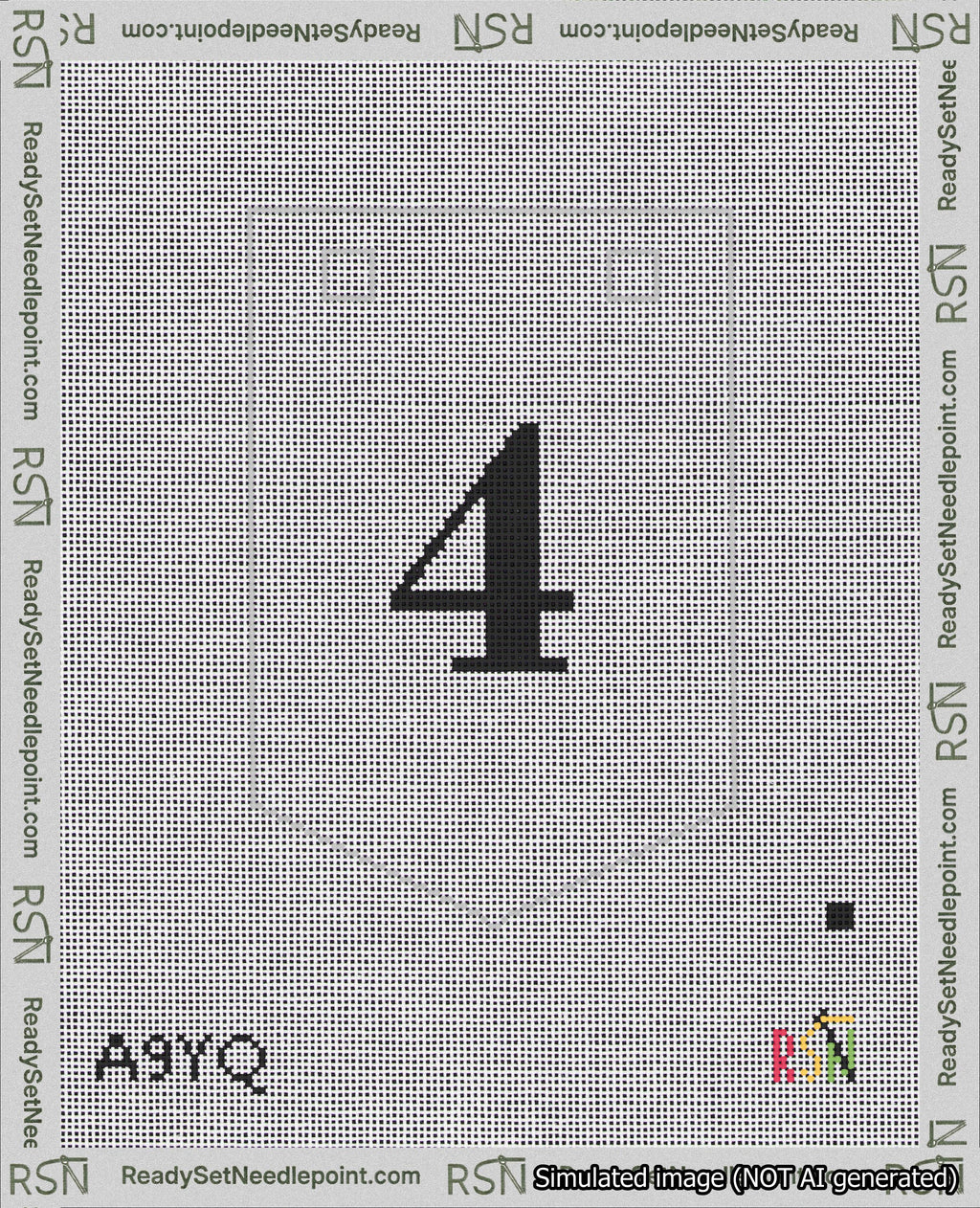 A taped needlepoint canvas with the design: Banner 18 mesh count Pointed 4 Black on White.