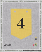 A taped needlepoint canvas with the design: Banner 18 mesh count Pointed 4 Black on Yellow.