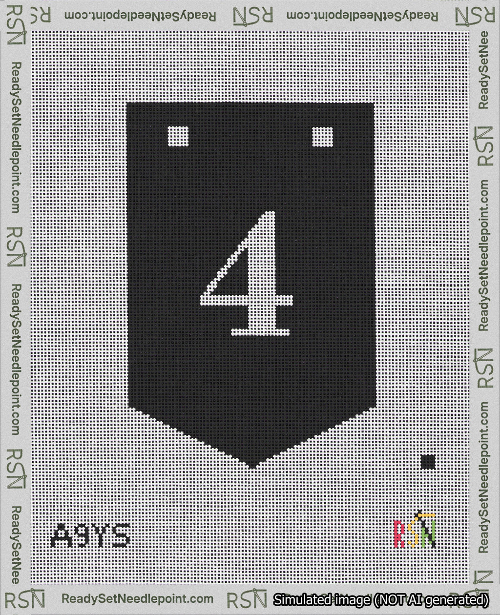 A taped needlepoint canvas with the design: Banner 18 mesh count Pointed 4 White on Black.