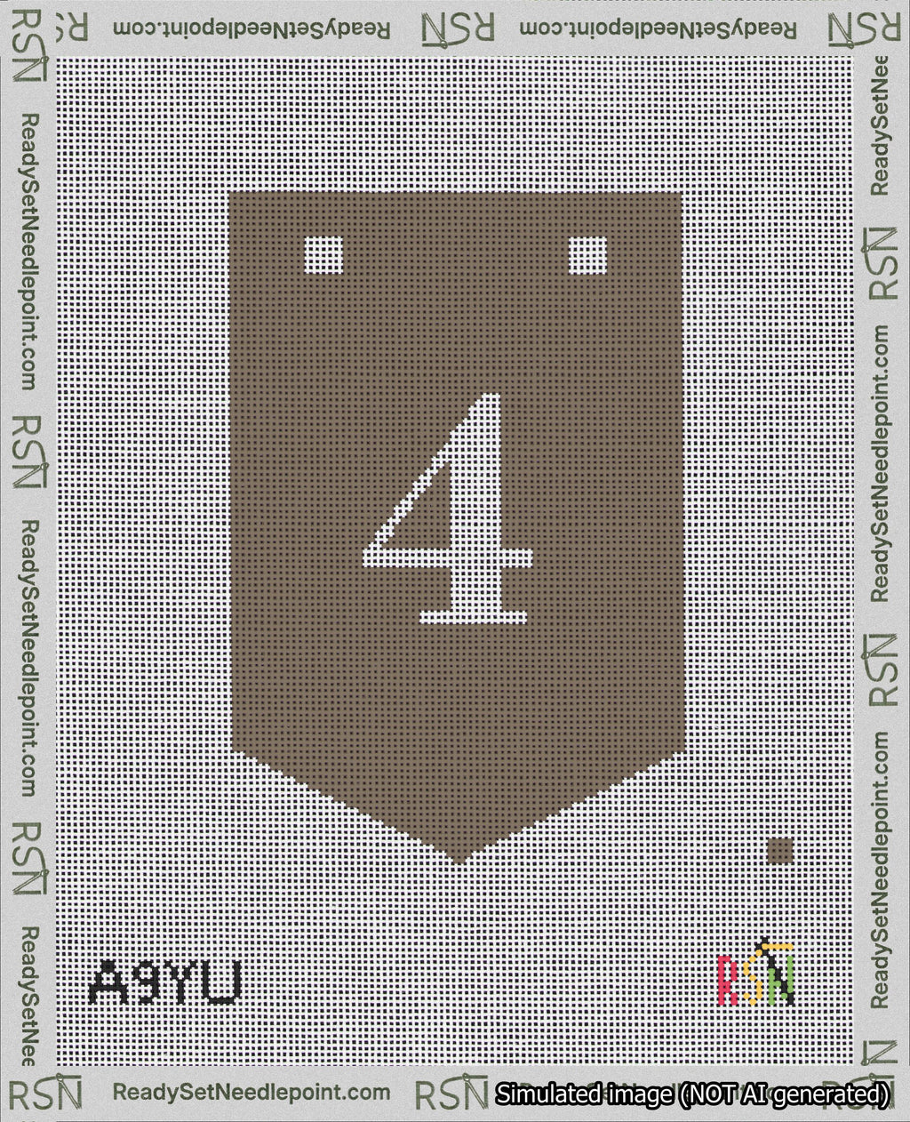 A taped needlepoint canvas with the design: Banner 18 mesh count Pointed 4 White on Brown.