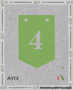 A taped needlepoint canvas with the design: Banner 18 mesh count Pointed 4 White on Light Green.