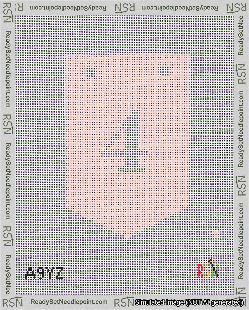 A taped needlepoint canvas with the design: Banner 18 mesh count Pointed 4 White on Pink.