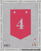 A taped needlepoint canvas with the design: Banner 18 mesh count Pointed 4 White on Red.