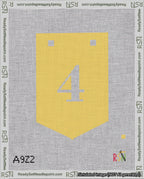 A taped needlepoint canvas with the design: Banner 18 mesh count Pointed 4 White on Yellow.