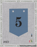 A taped needlepoint canvas with the design: Banner 18 mesh count Pointed 5 Black on Blue.